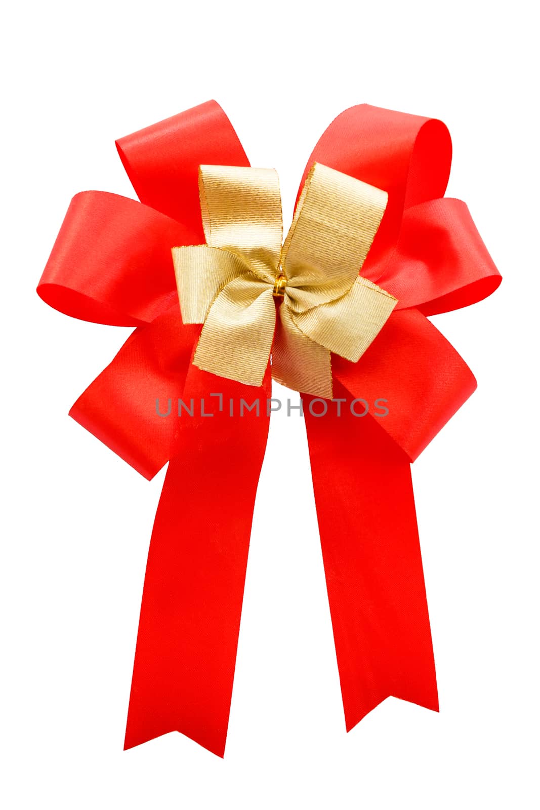 red and gold color bow on white background (isolated)