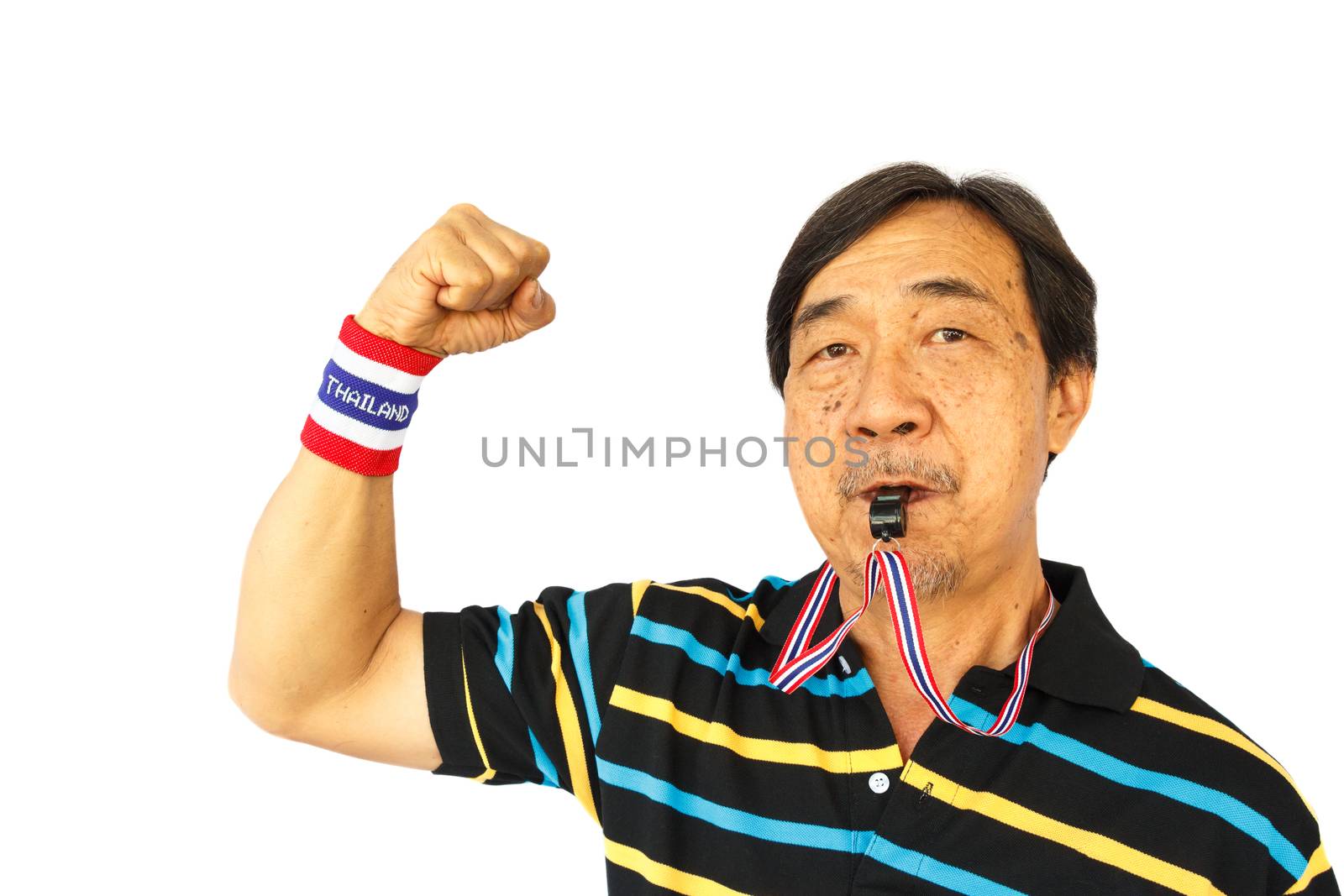 thai man blow a whistle and fist by stockdevil