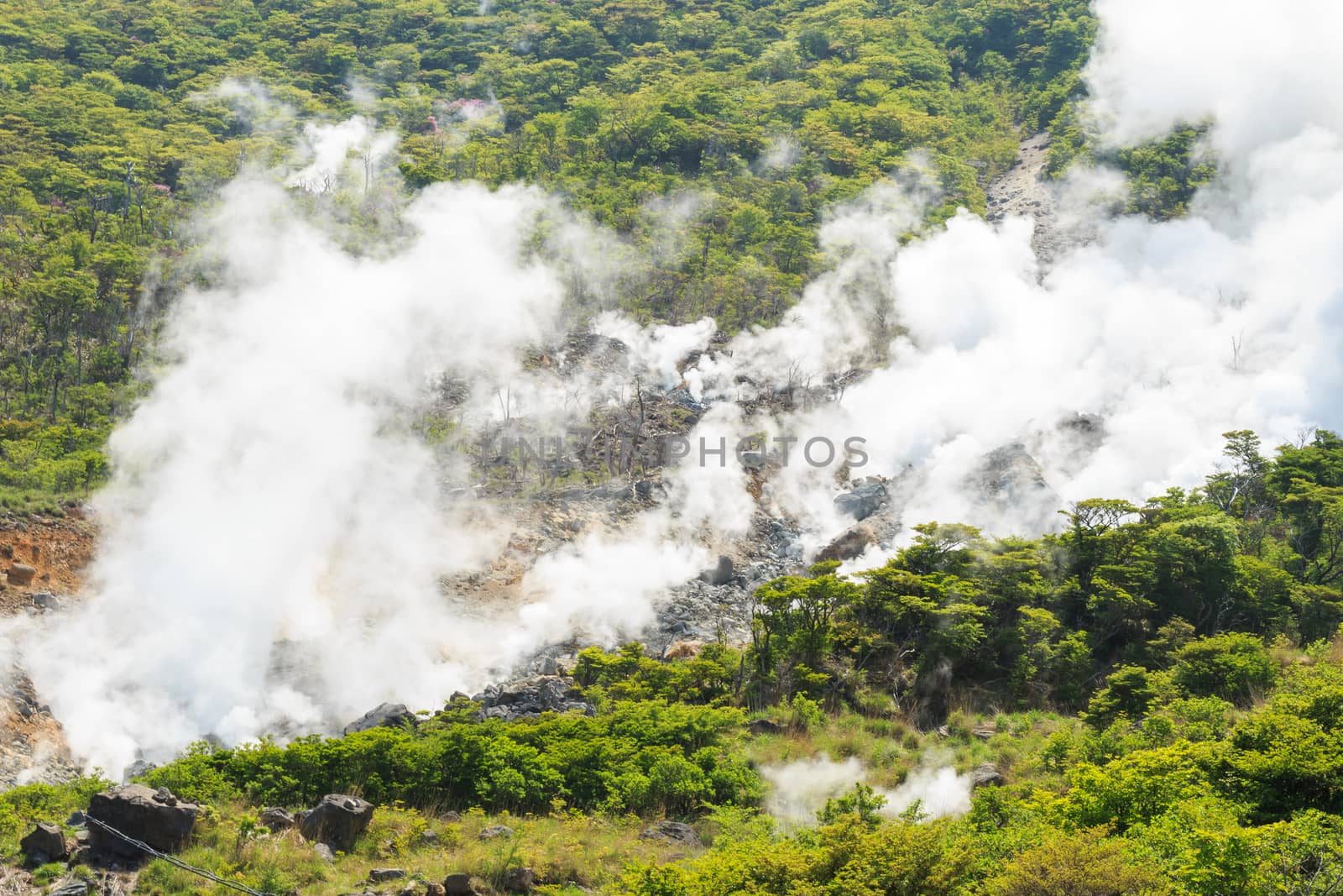 Owakudani valley ( volcanic valley with active sulphur and hot s by stockdevil