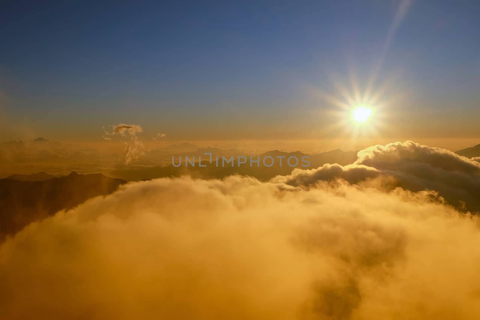 sunset behind mountains Landscape of Fansipan Summit