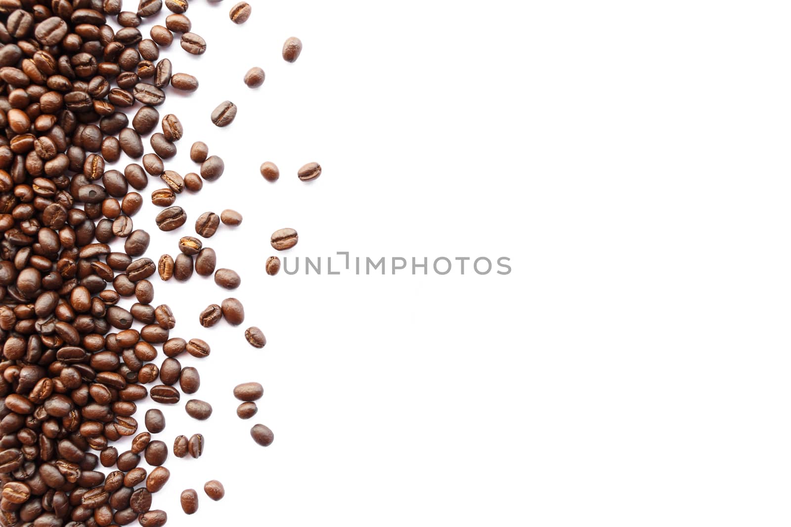 coffee beans at border of image with blank area for fill text