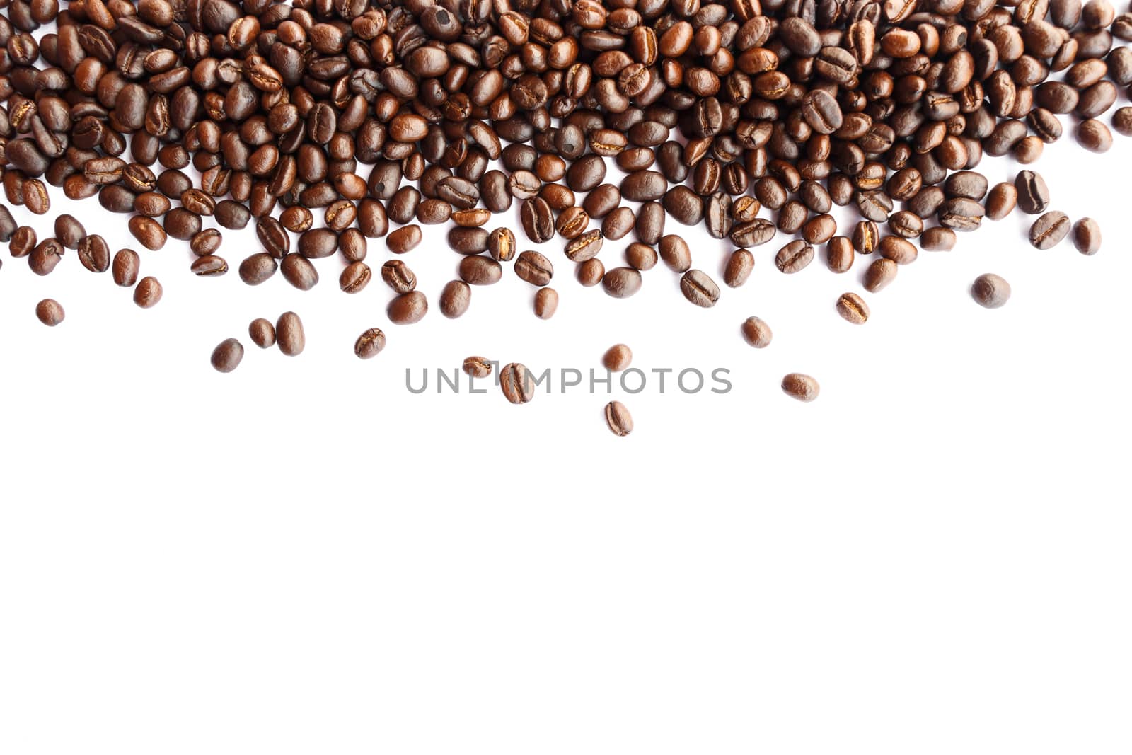 coffee beans at border of image with blank area for fill text