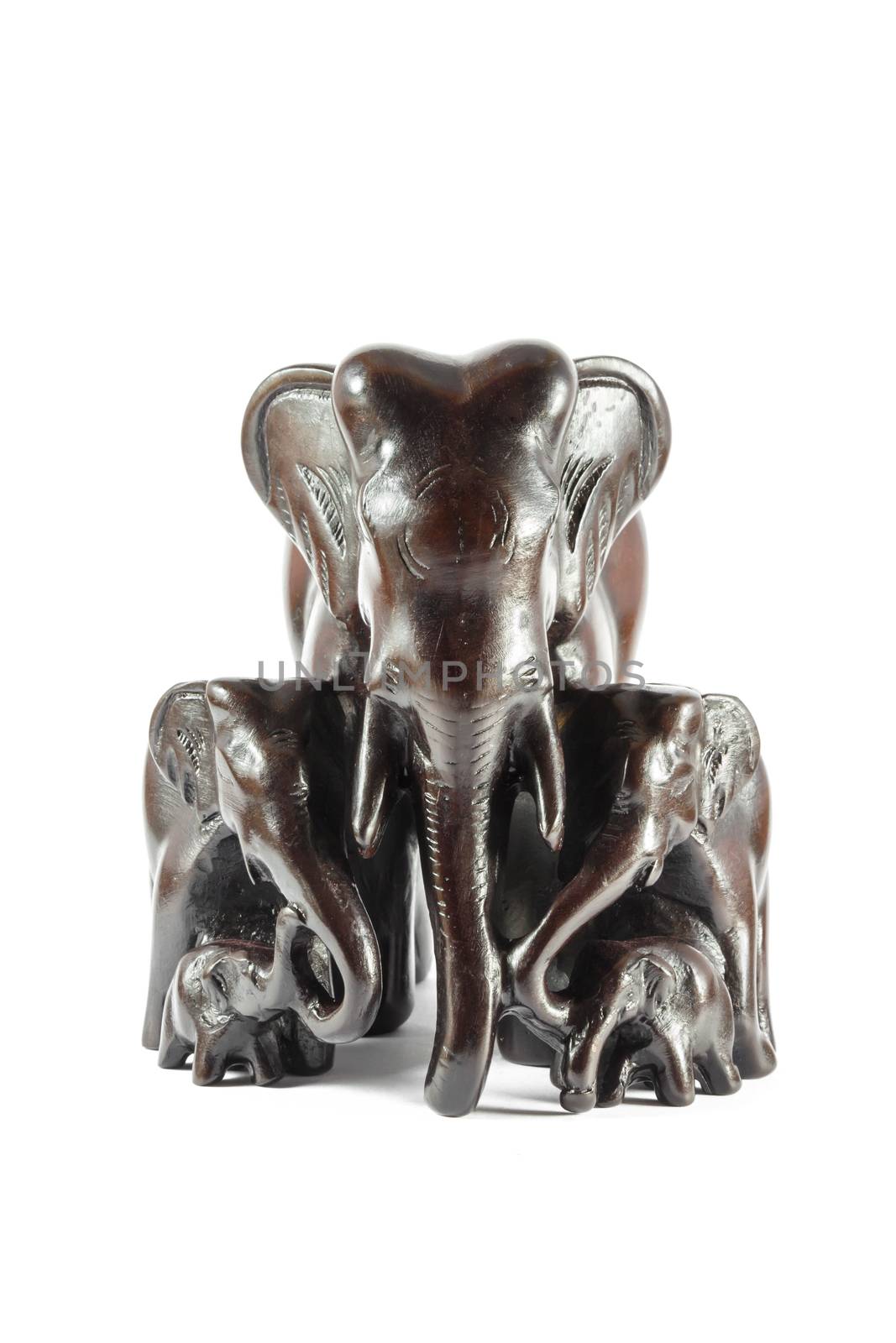 model of thai elephant's family made from resin on white background(isolated)