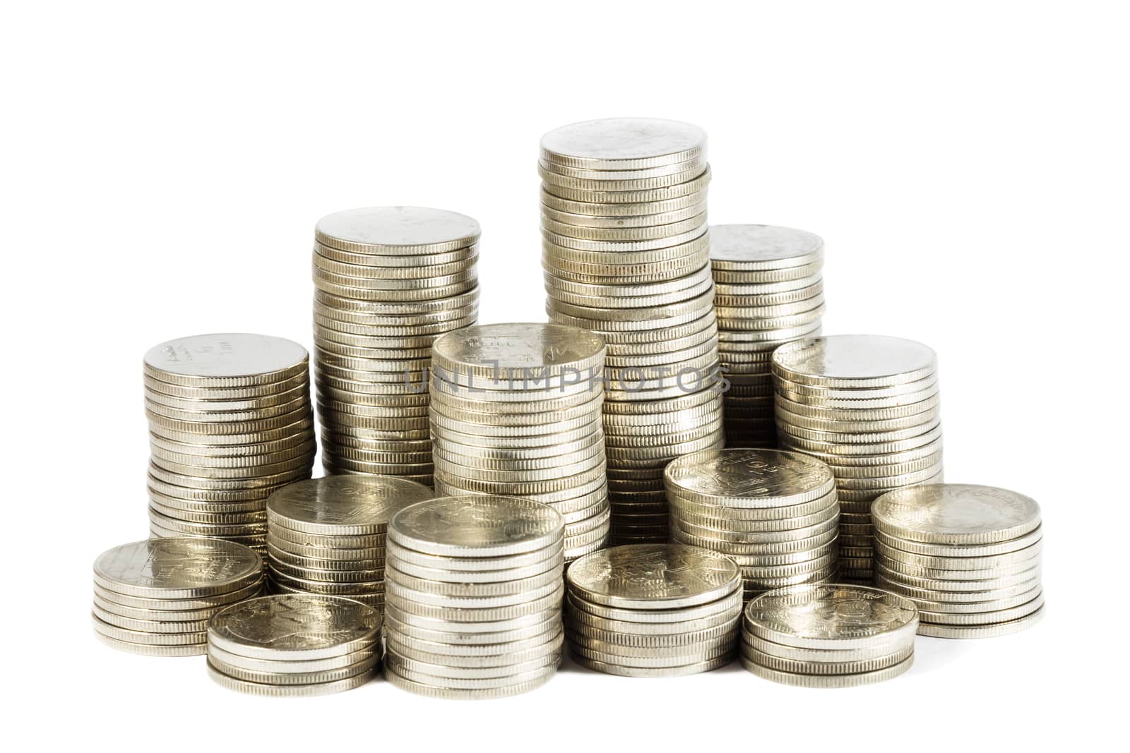 group of thai coins at on white background(isolated)