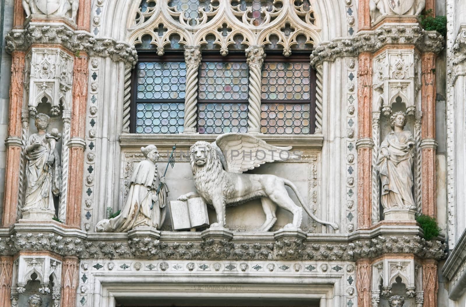 Decor and Statues Cathedral of San Marco and the Doge image of a winged lion - the symbol of Venice