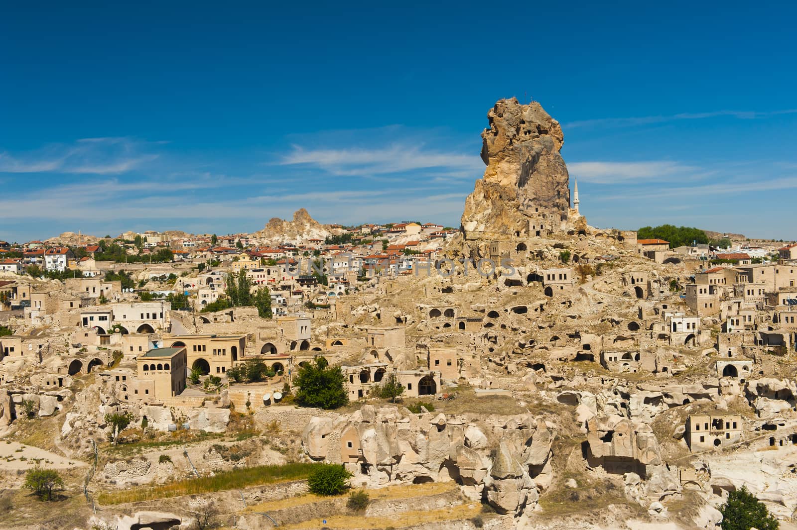 Monumental ancient Ortahisar castle in Cappadocia, Turkey