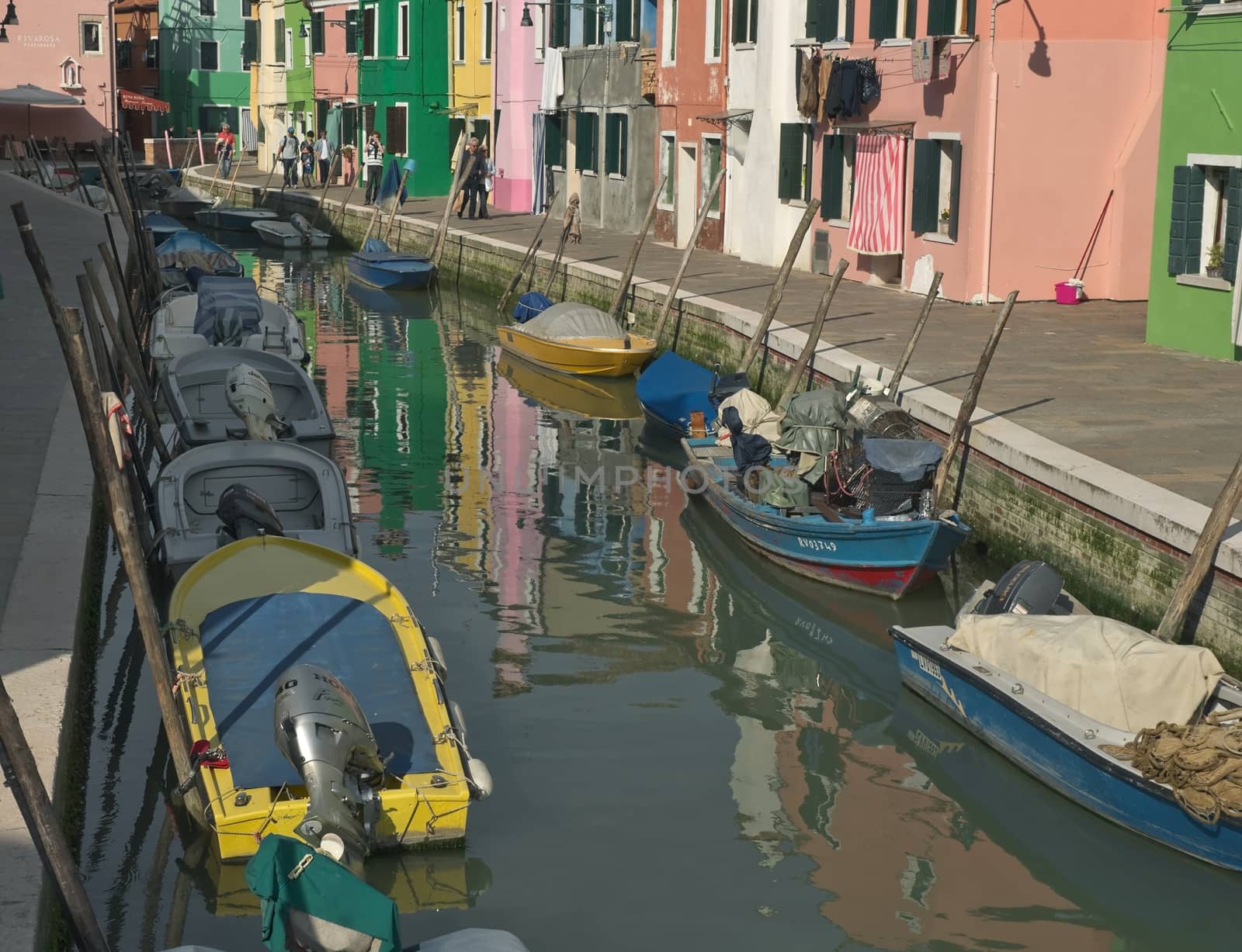 Boats moored on the island of Burano near Venice