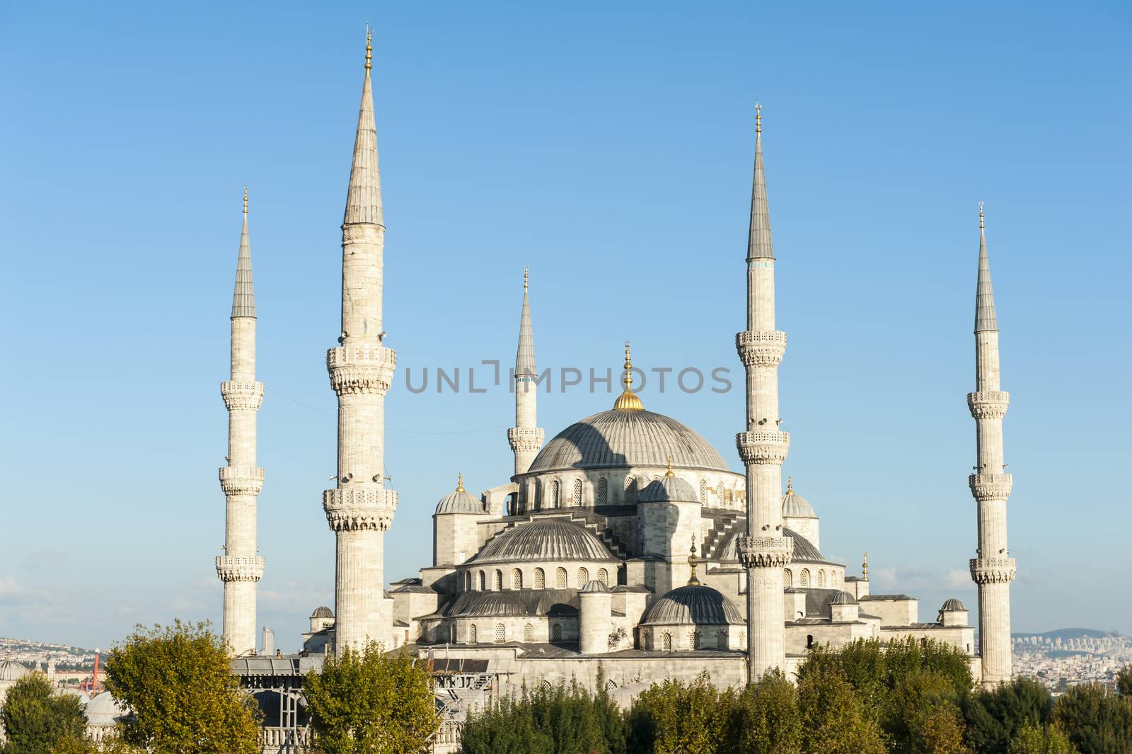 Blue Mosque lit by a evening sun, Istanbul, Turkey