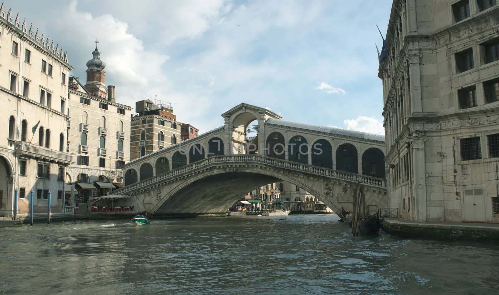 View of the Rialto Bridge in Venice on the Grand Canal