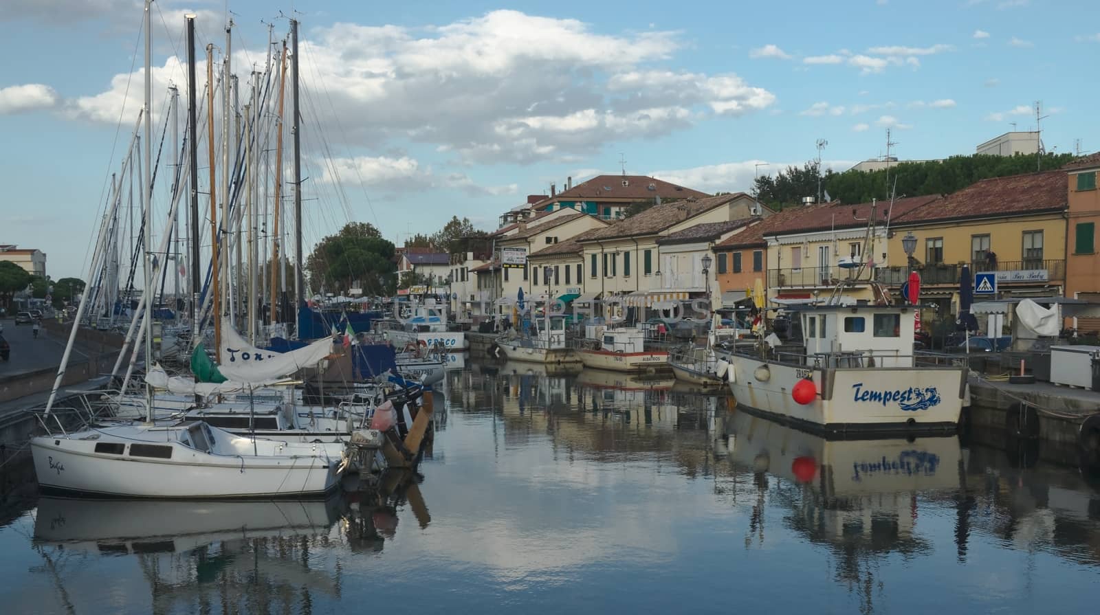 Fishing boats at the dock in the fishing port in Cervia on the Adriatic coast of Italy