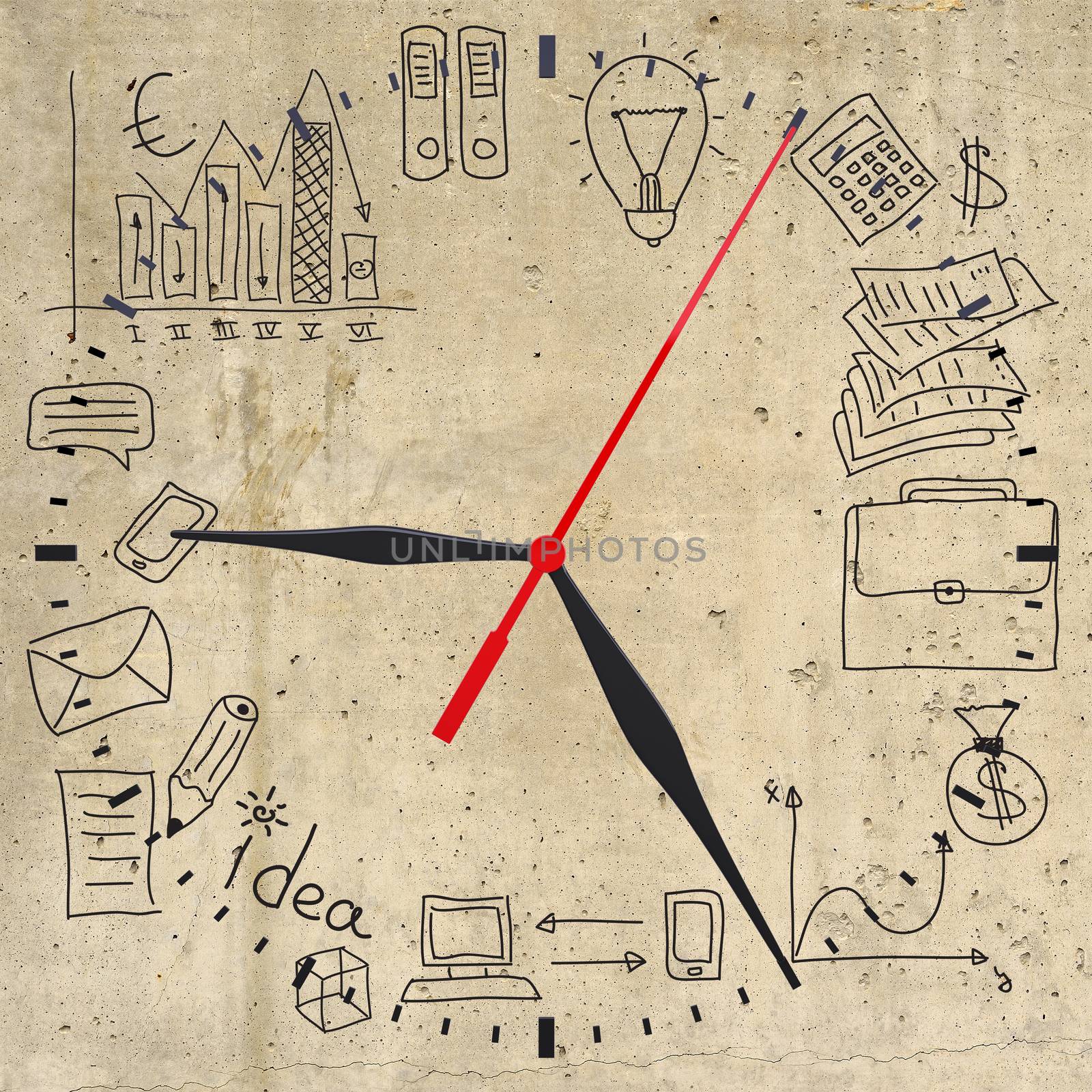 Business concept drawing around clock dial by cherezoff