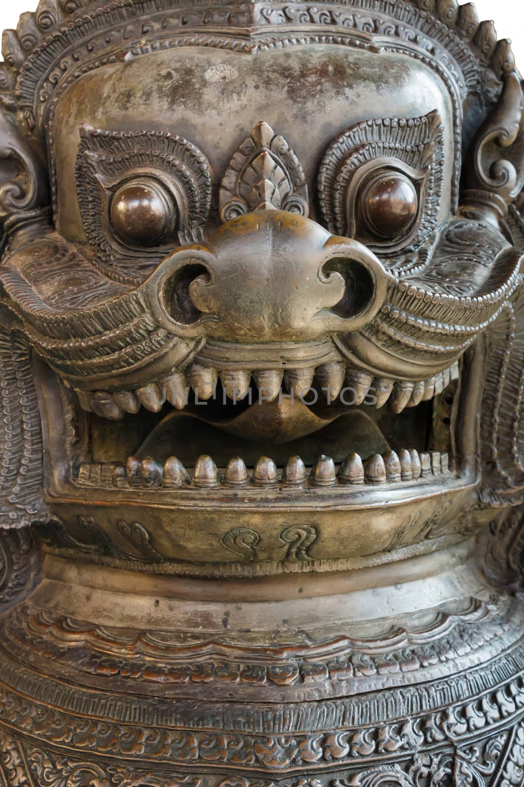 The lion statue at Wat Phra Kaew in Bangkok ,Thailand