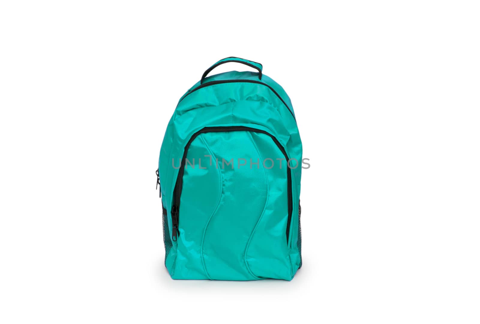 Red school backpack isolated on white by cocoo