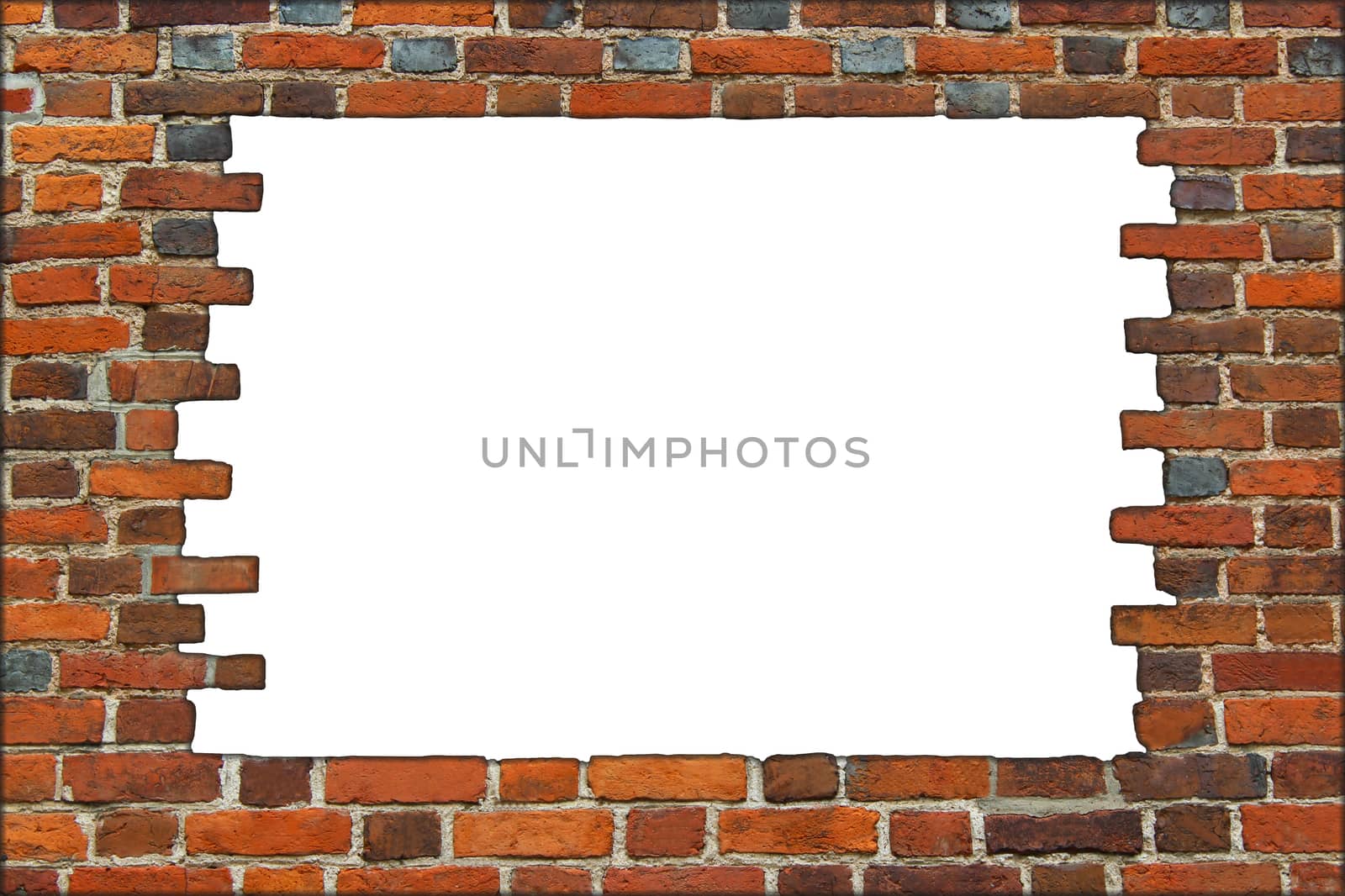 broken brick wall isolated on the white background