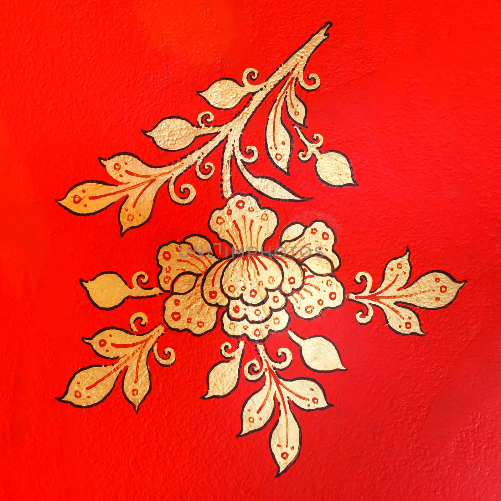 thai painting on wall in thai temple (flower pattern) at Loei ,Thailand