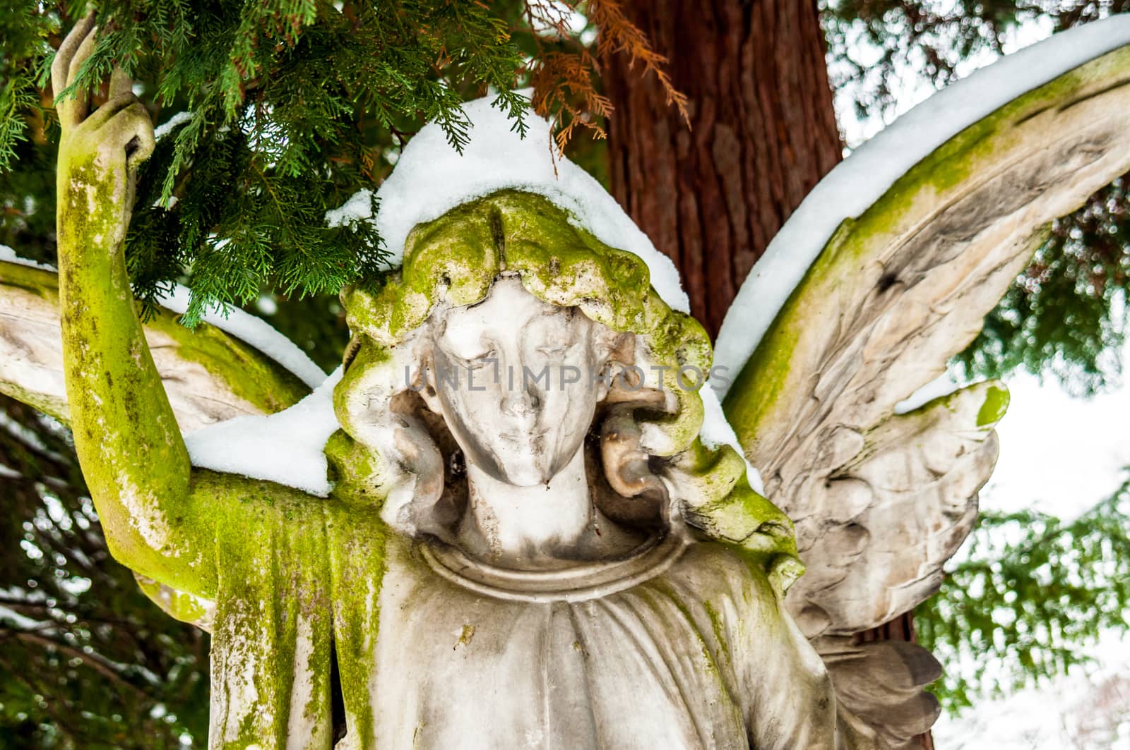 detail of a mourning sculpture on a cemetery