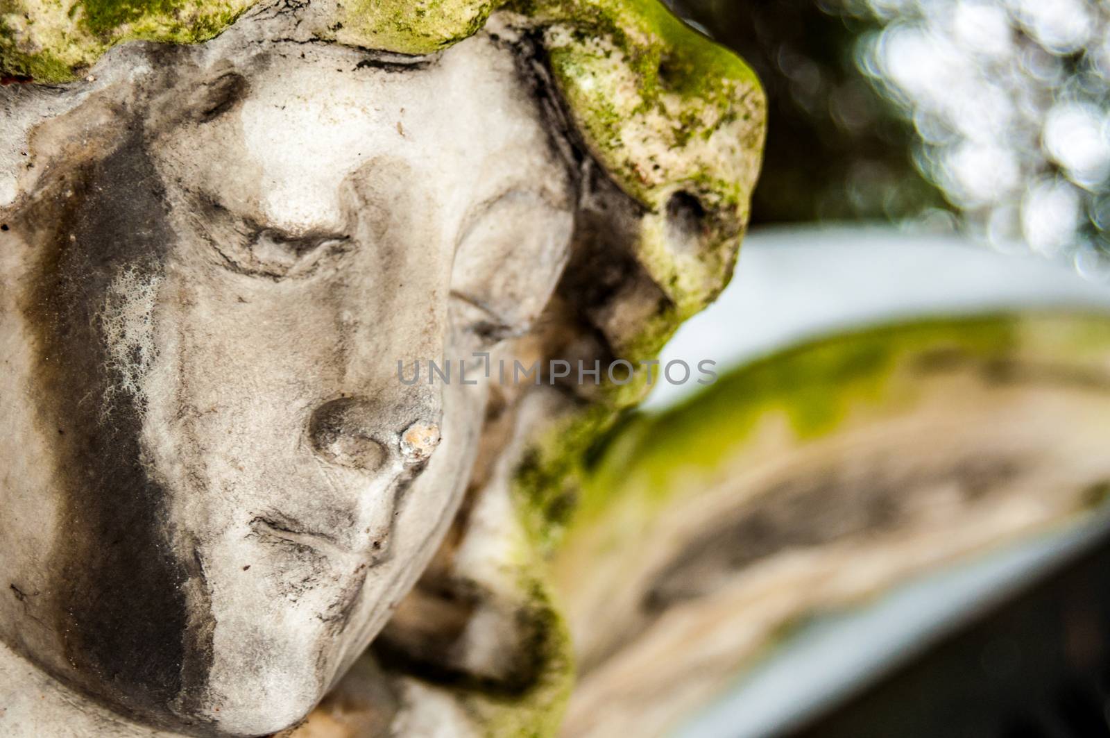 detail of a mourning sculpture on a cemetery