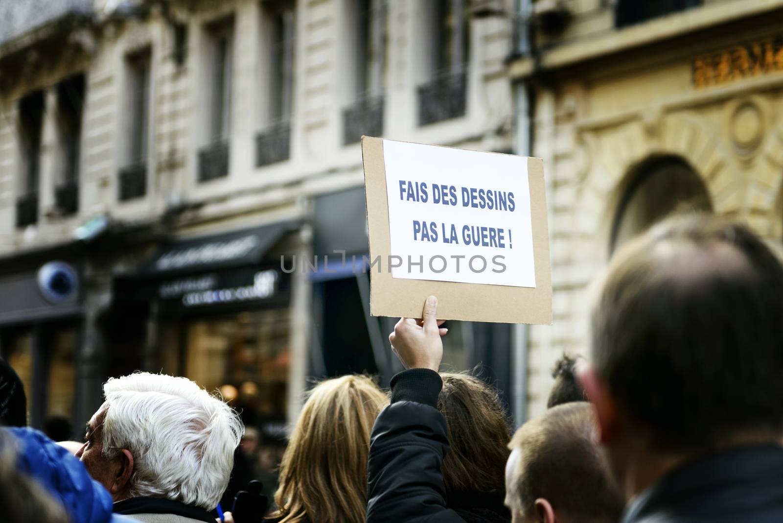 LYON, FRANCE - 11 JANUARY 2015: Anti terrorism protest  by ventdusud