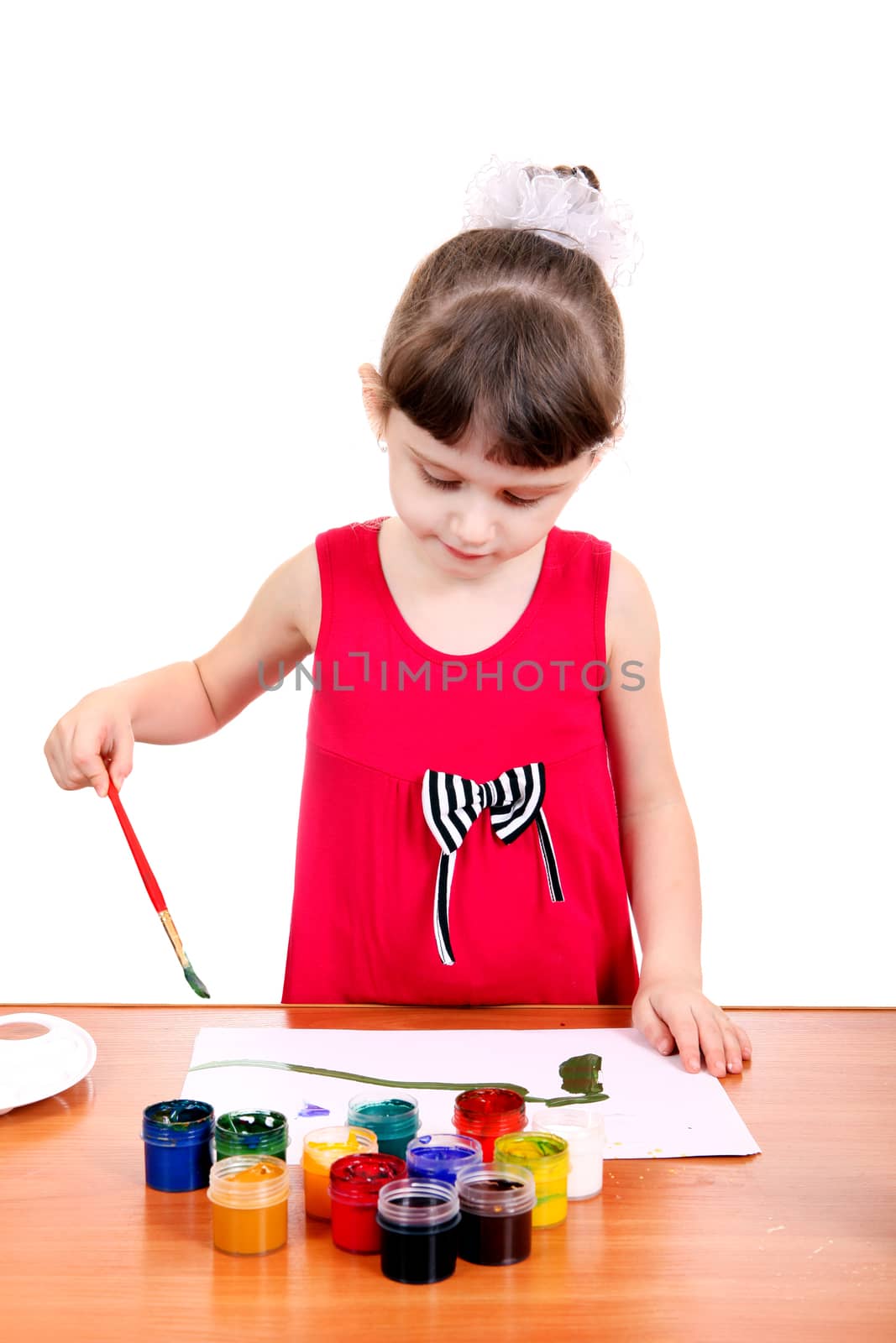 Little Girl Drawing Isolated on the white background