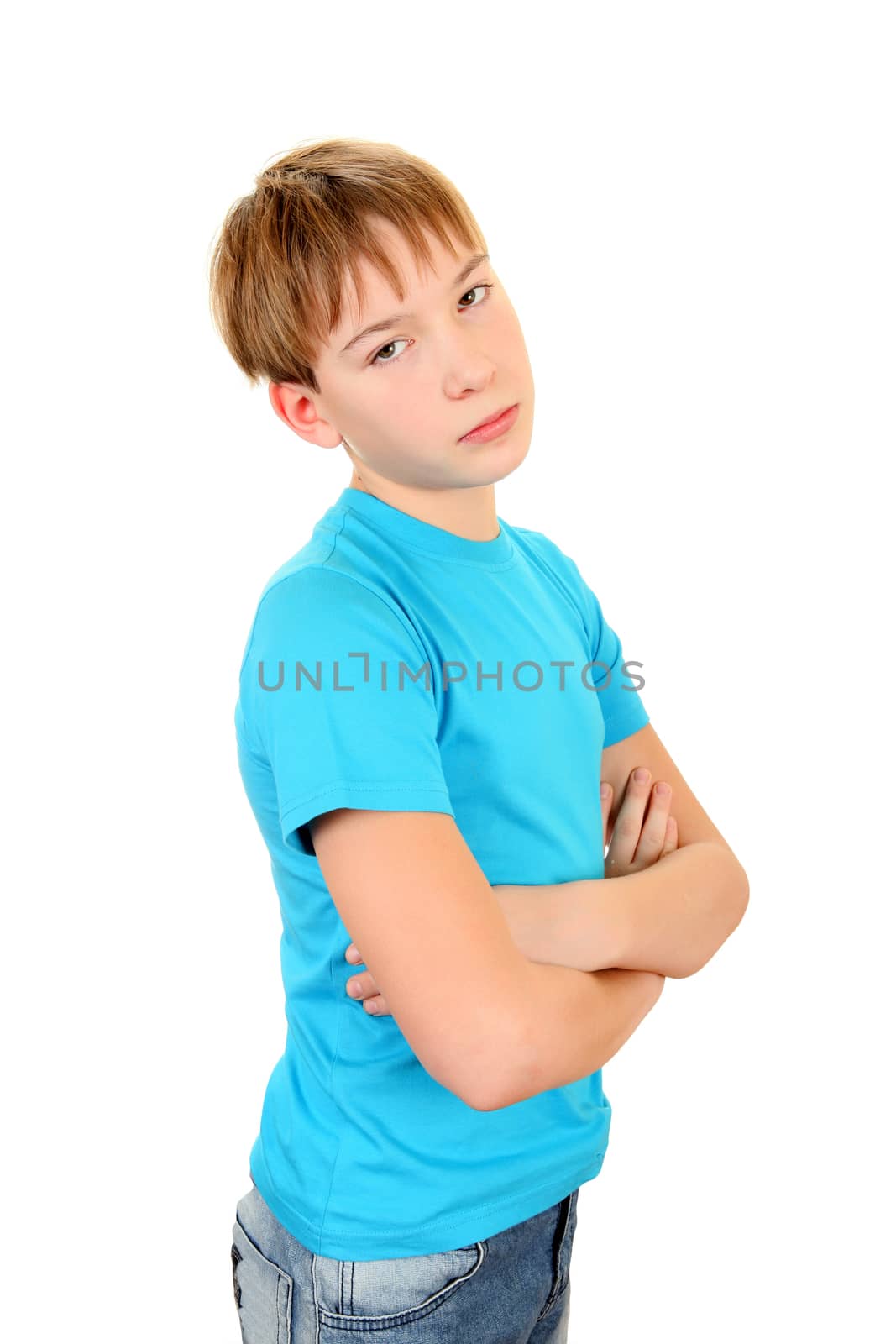 Sad Kid Portrait on the White Background