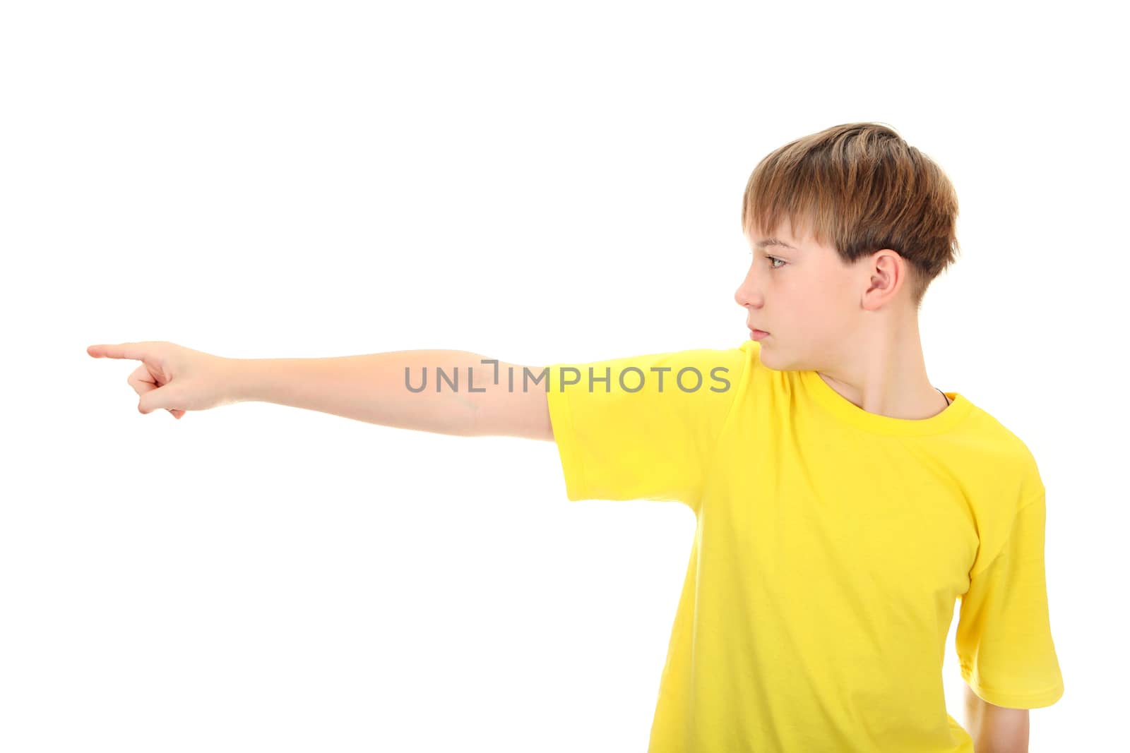 Kid pointing Isolated on the White Background