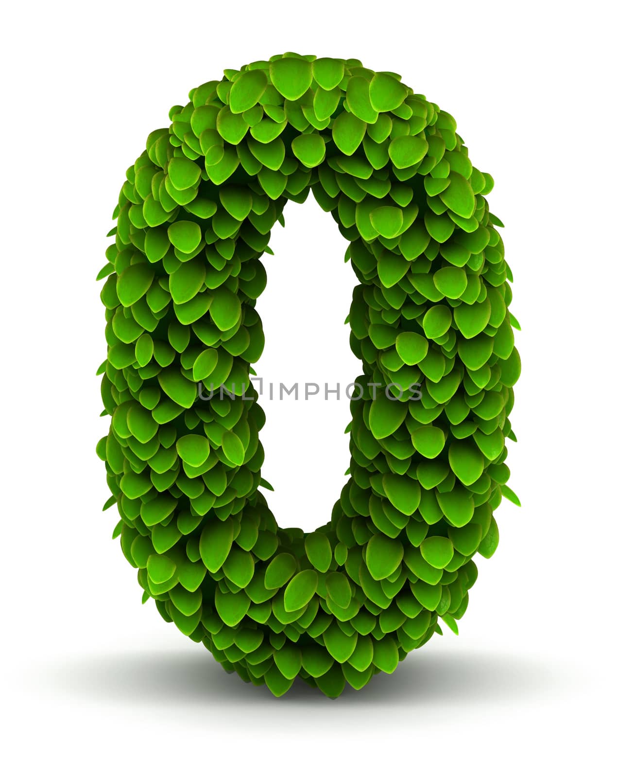 Number 0, green leaves font by iunewind