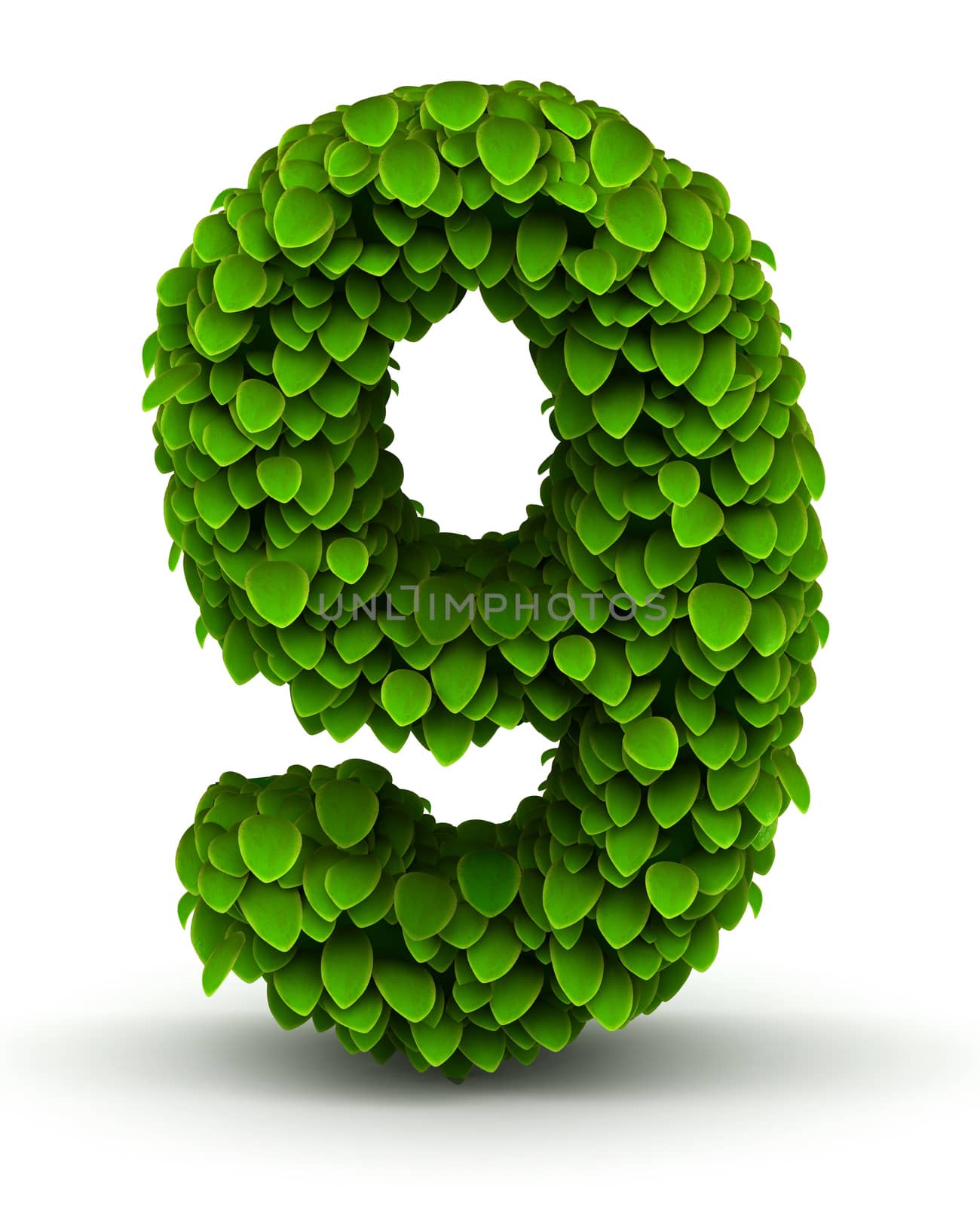 Number 9 green leaves font ecology theme on white background