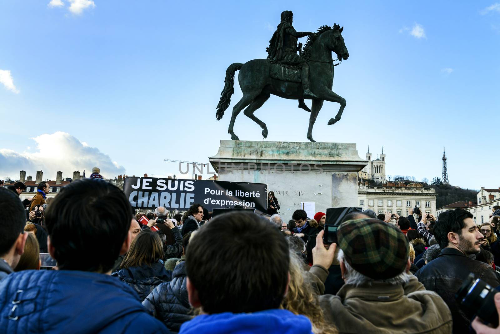 LYON, FRANCE - 11 JANUARY 2015: Anti terrorism protest  by ventdusud