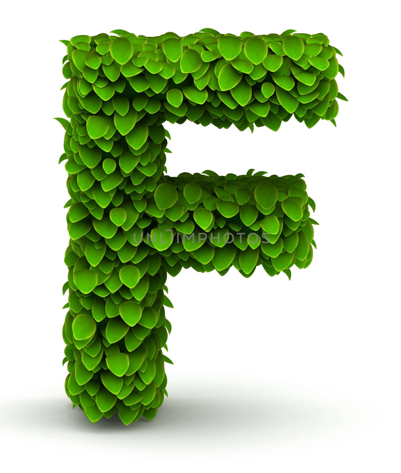 Leaves alphabet font letter F on white background