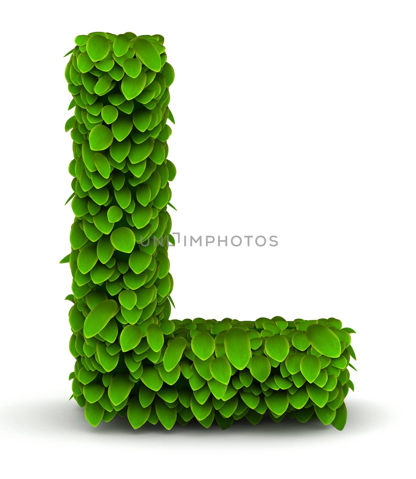 Leaves alphabet font letter L on white background