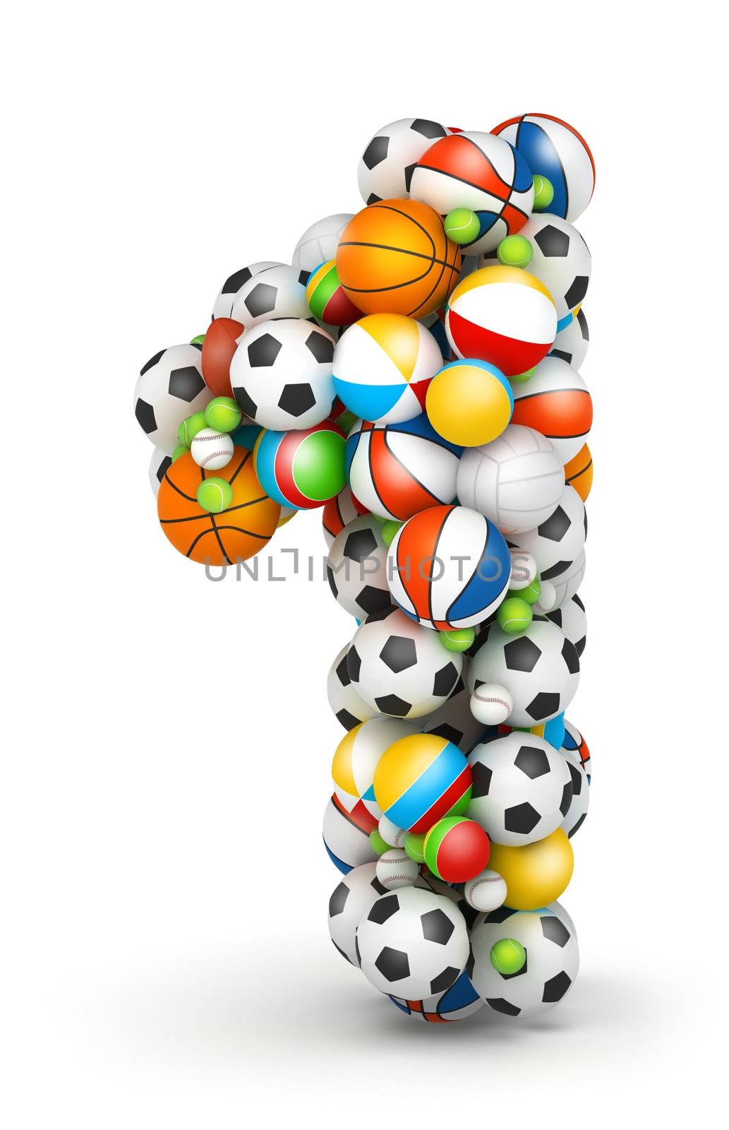 Number 1, stacked from gaming balls alphabet