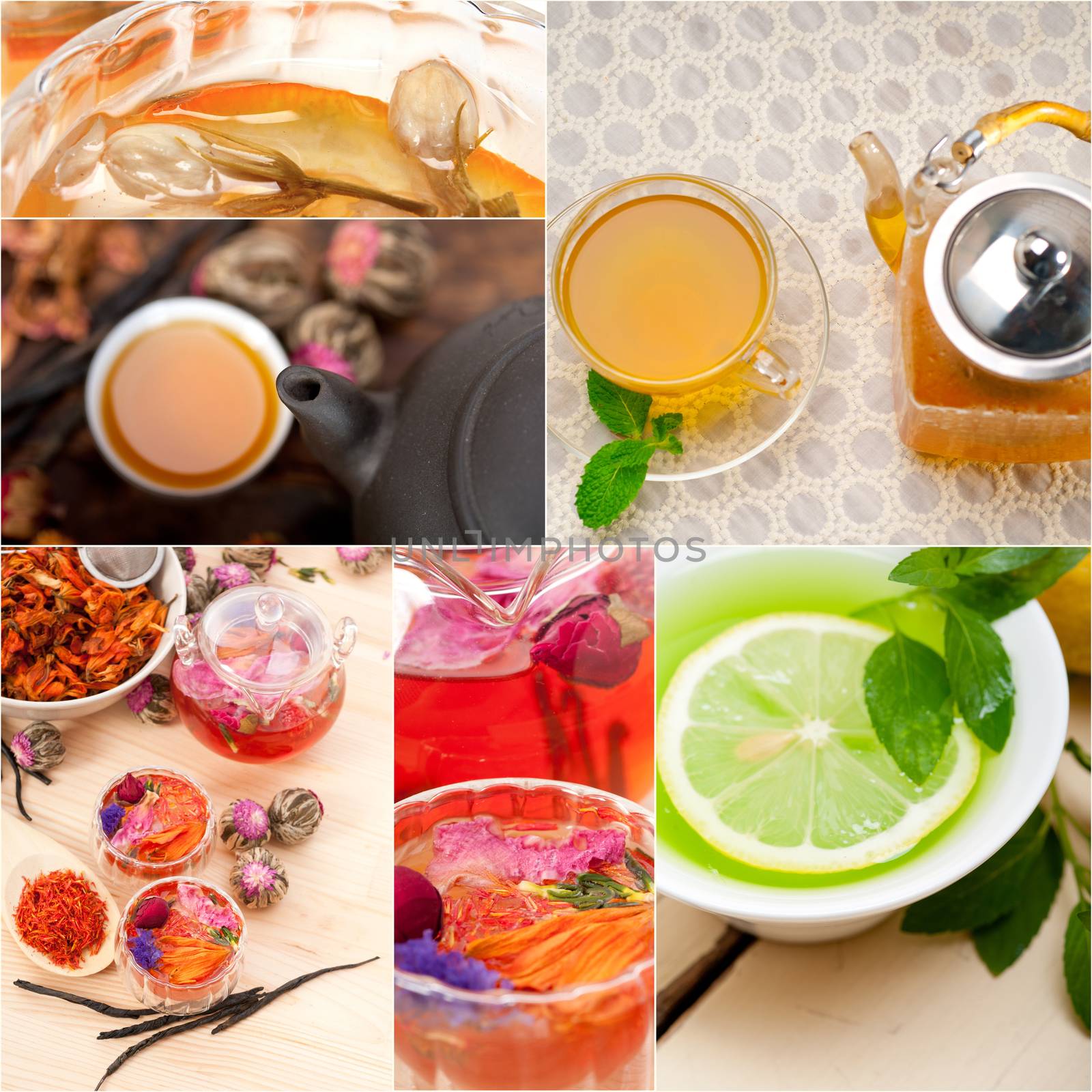 collection of different herbal tea infusion collage by keko64