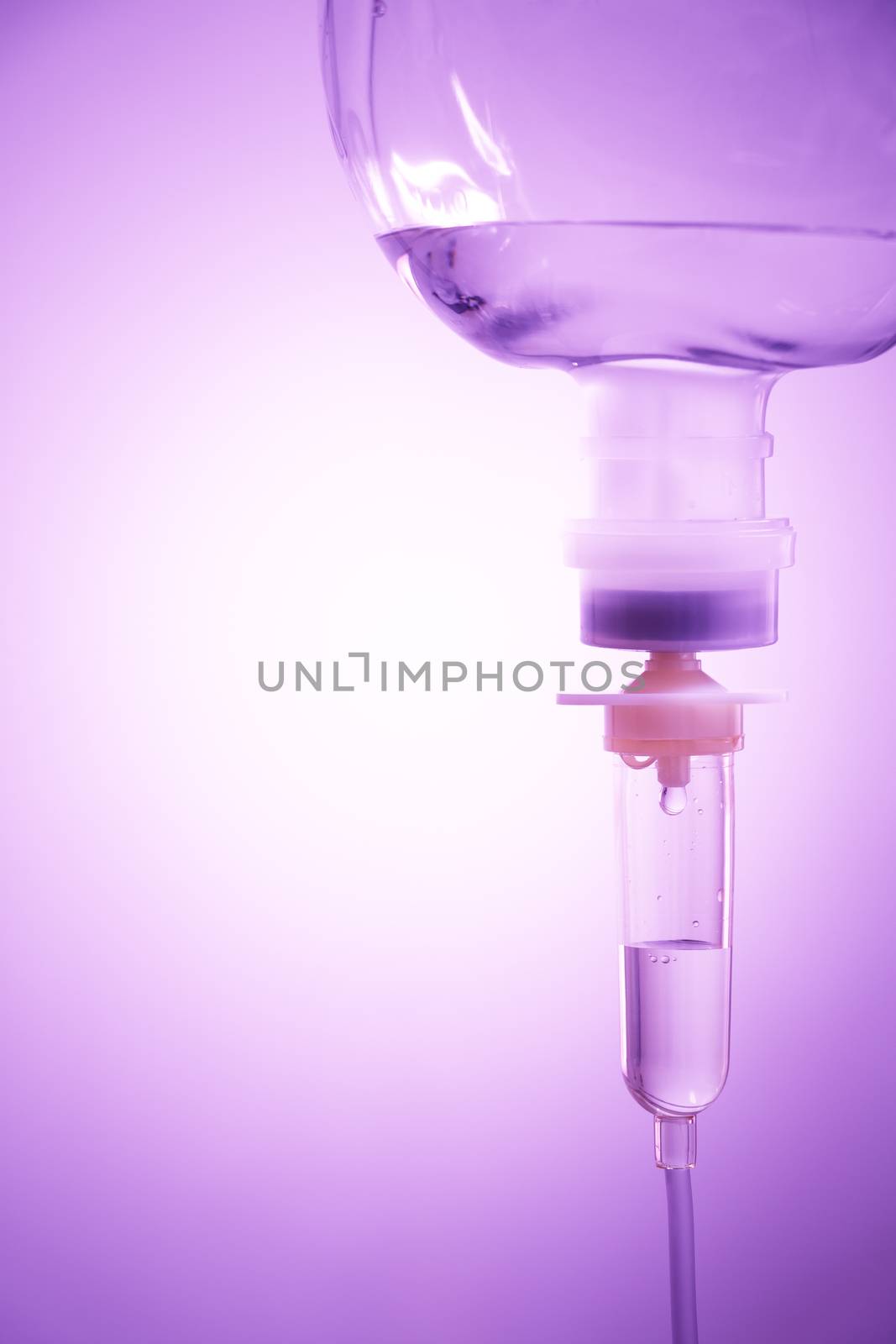 saline solution in vignette style and blank area at left side