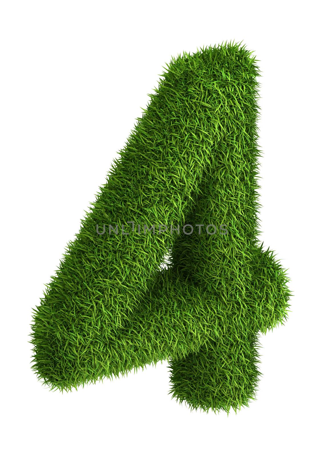 3D number 4 photo realistic grass isometric projection