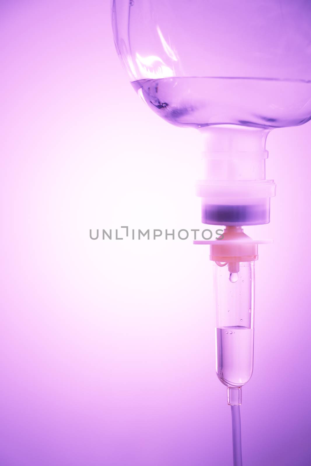 saline solution in vignette style and blank area at left side