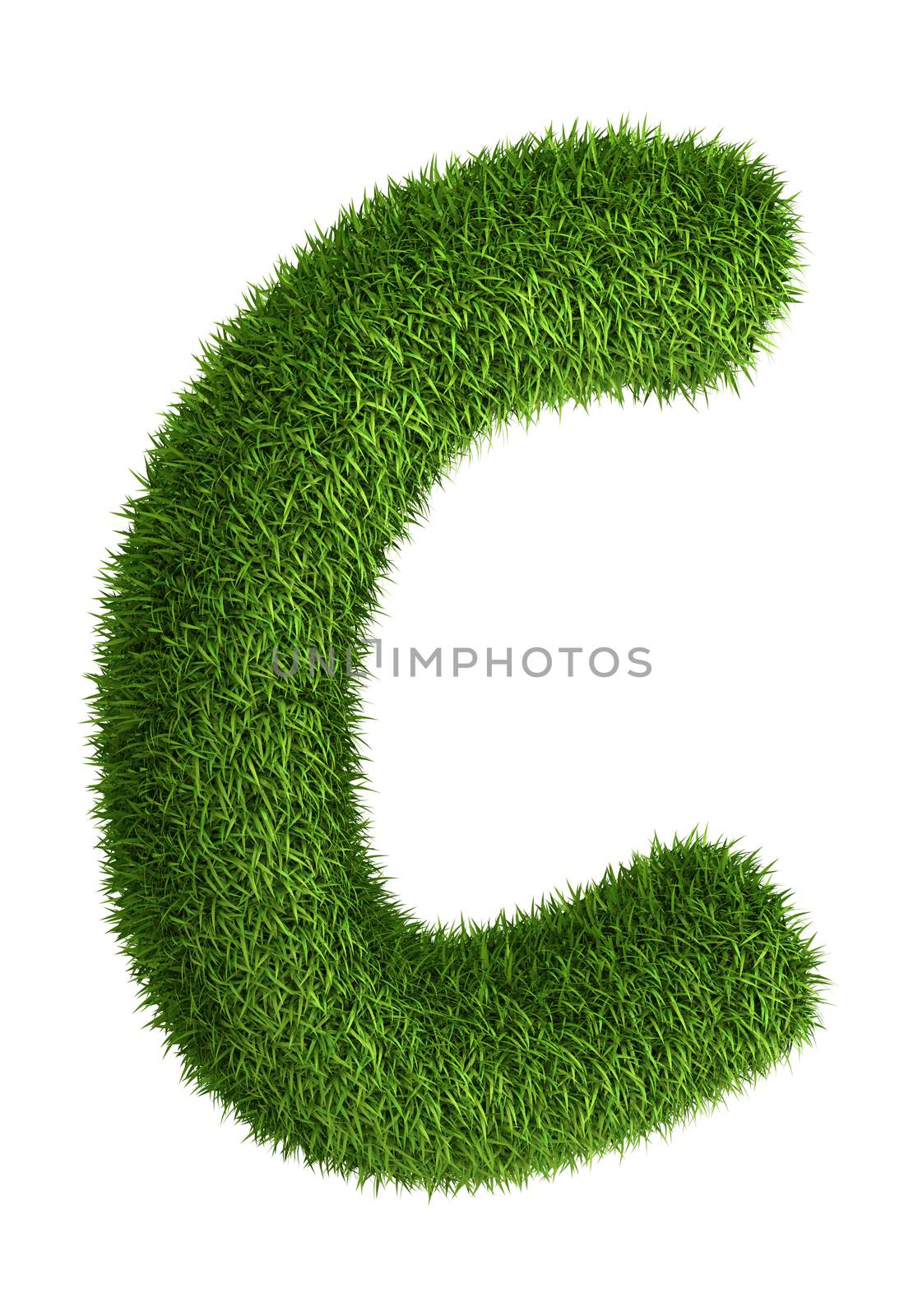 3D Letter  C photo realistic isometric projection grass ecology theme on white