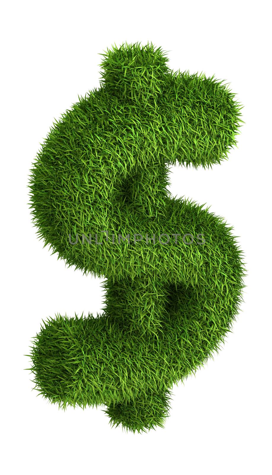 3D dollar sign  photo realistic isometric projection grass ecology theme on white