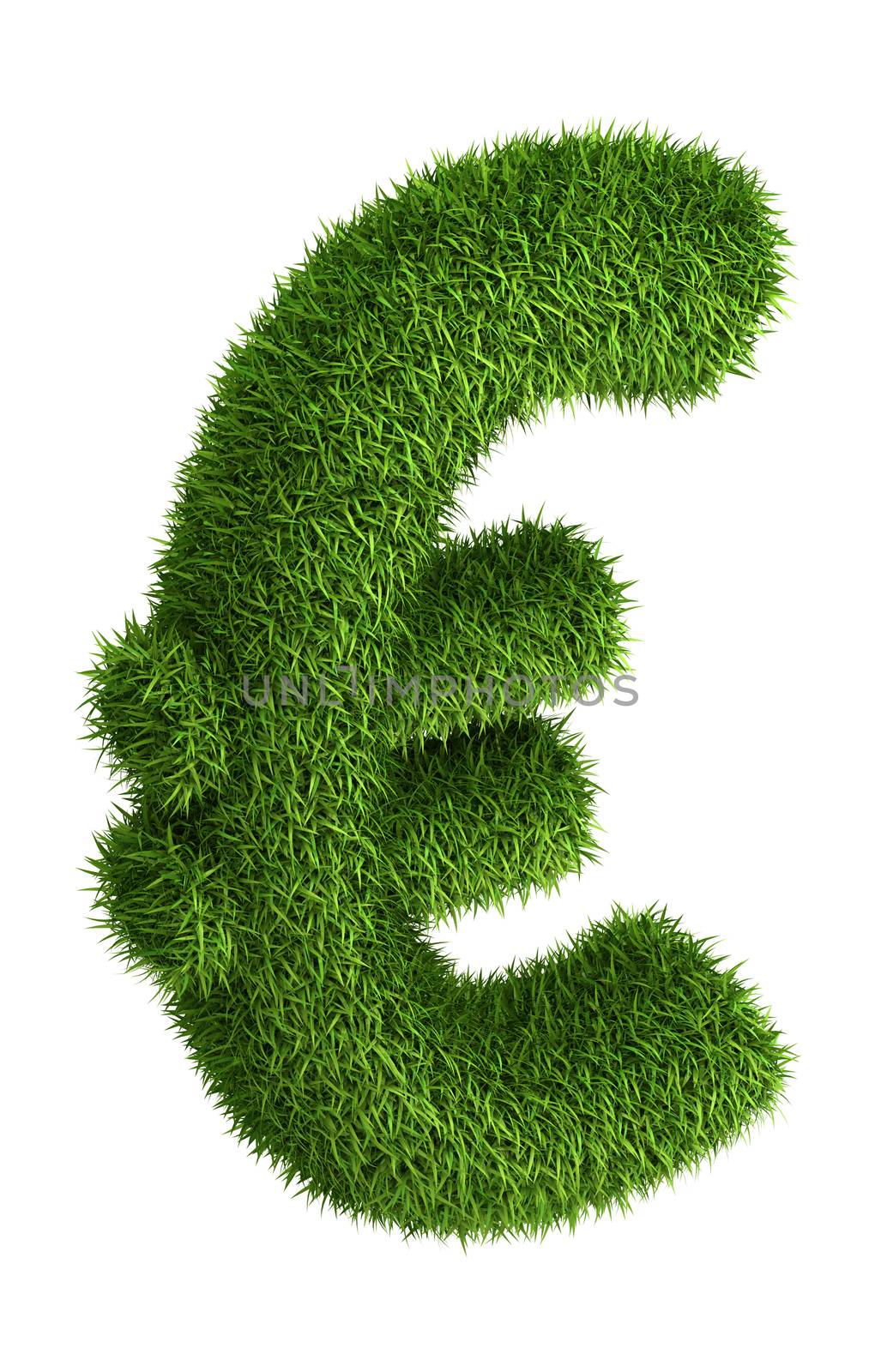 3D euro sign  photo realistic isometric projection grass ecology theme on white