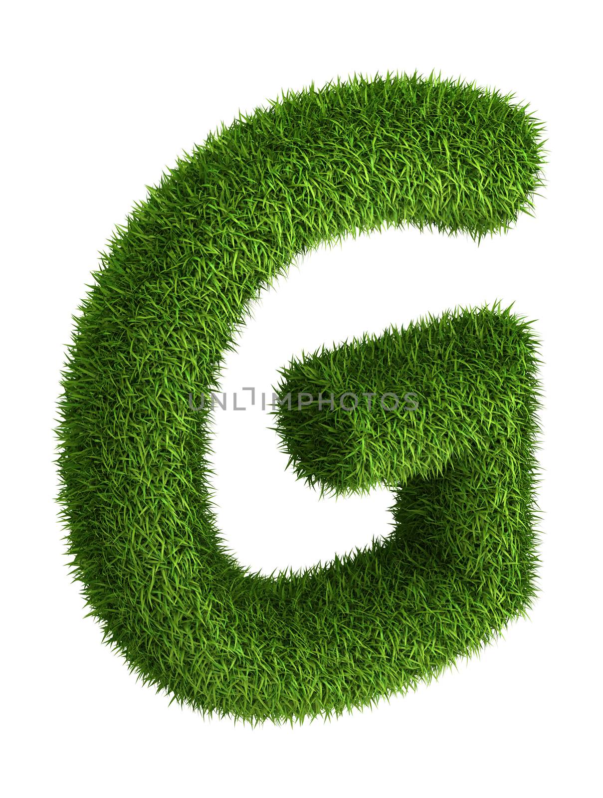 3D Letter G photo realistic isometric projection grass ecology theme on white