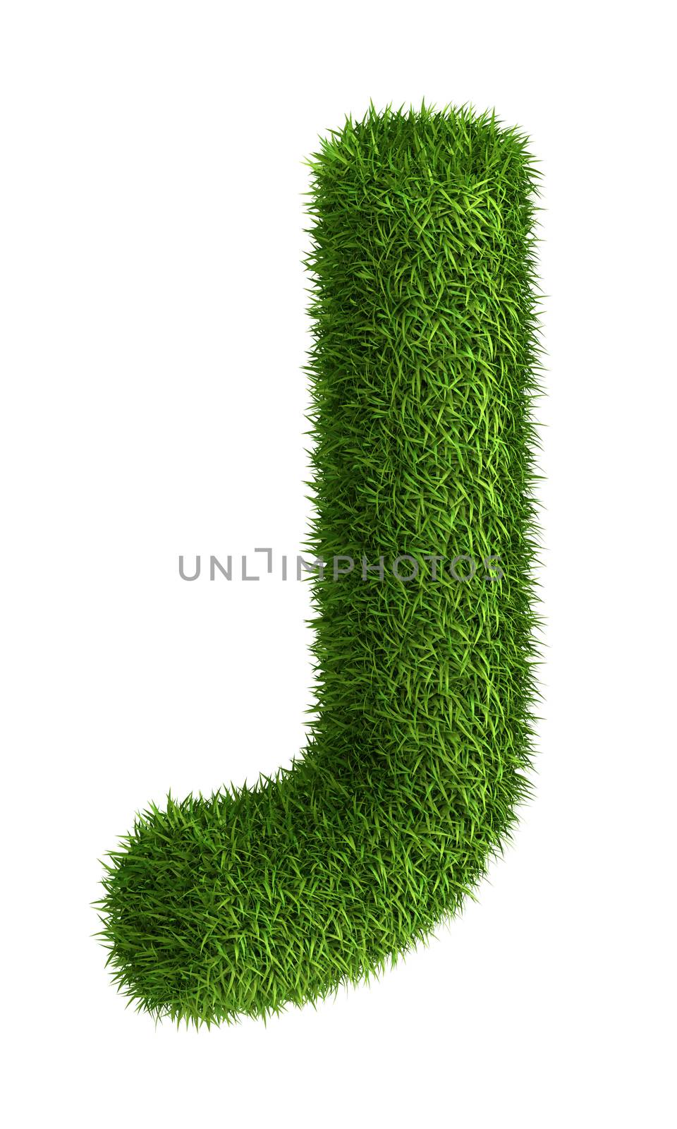 3D Letter J photo realistic isometric projection grass ecology theme on white