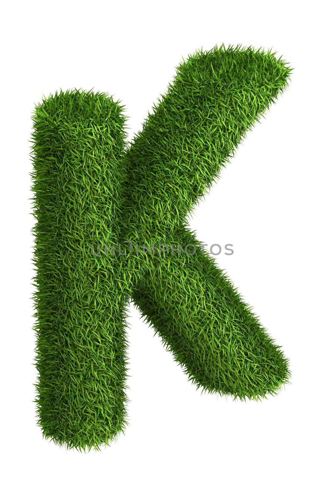 3D Letter K photo realistic isometric projection grass ecology theme on white