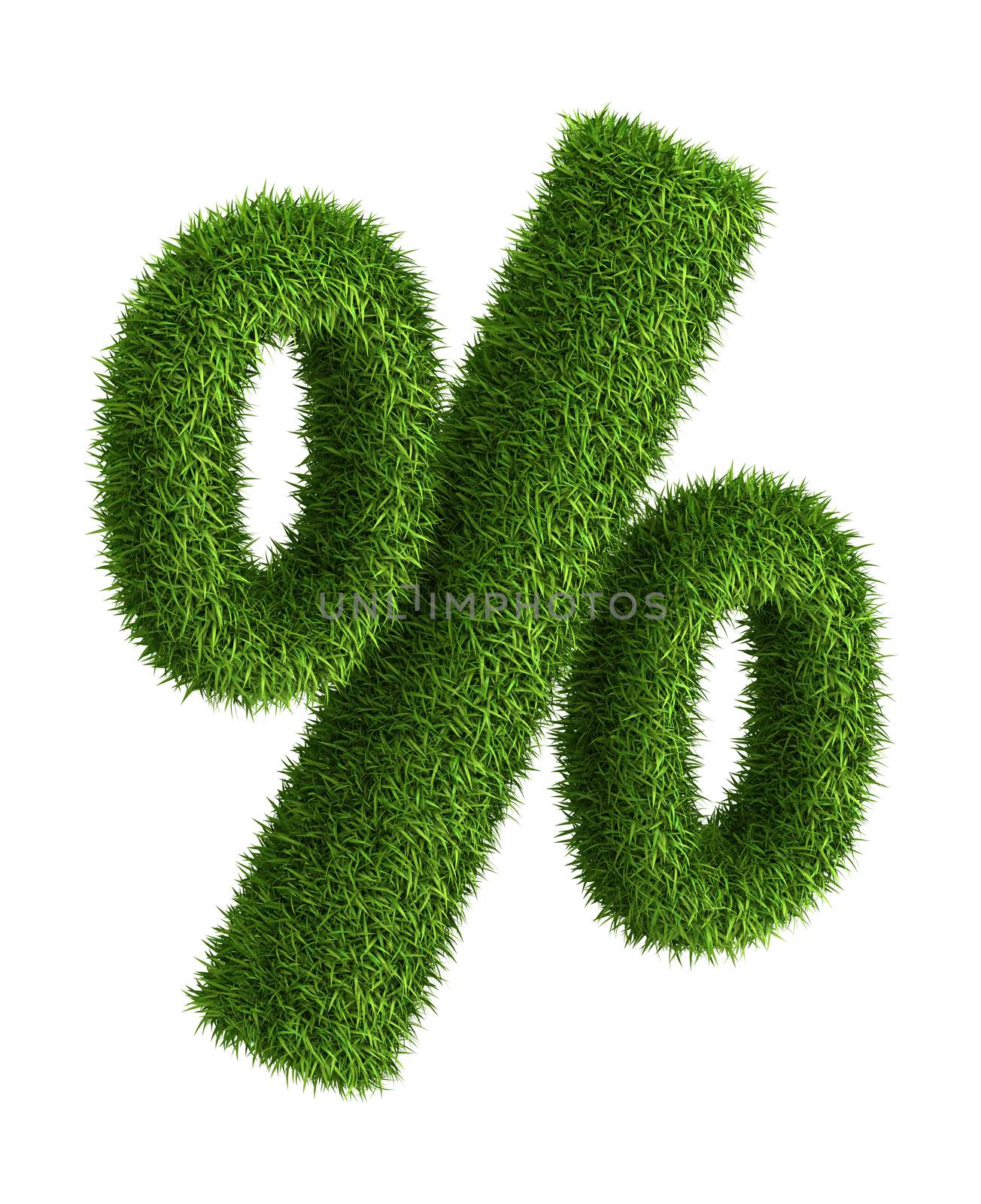 3D percent sign  photo realistic isometric projection grass ecology theme on white