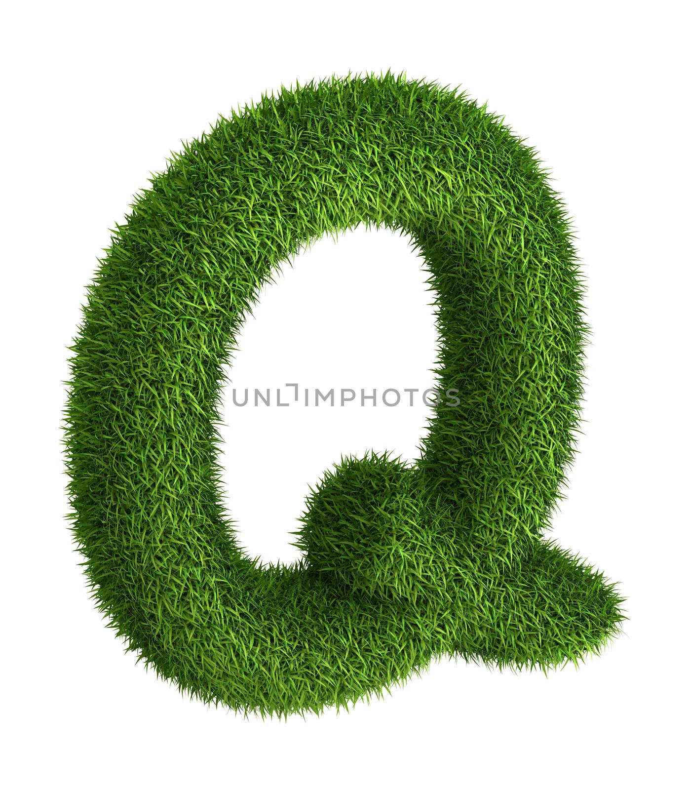 3D Letter Q photo realistic isometric projection grass ecology theme on white