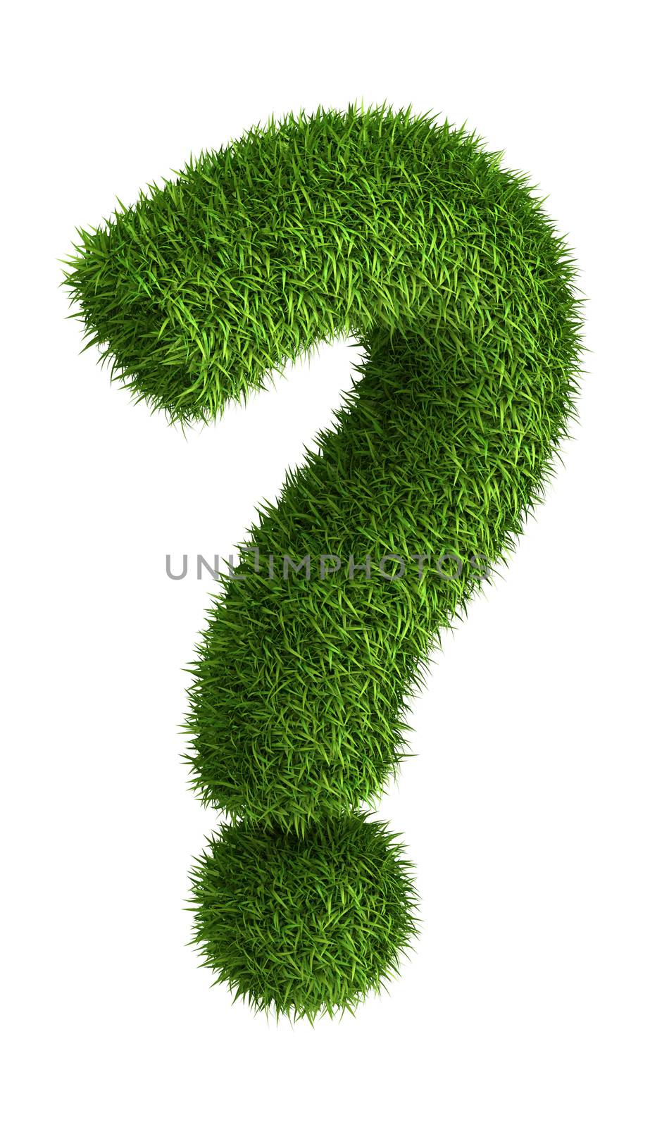 3D question mark  photo realistic isometric projection grass ecology theme on white