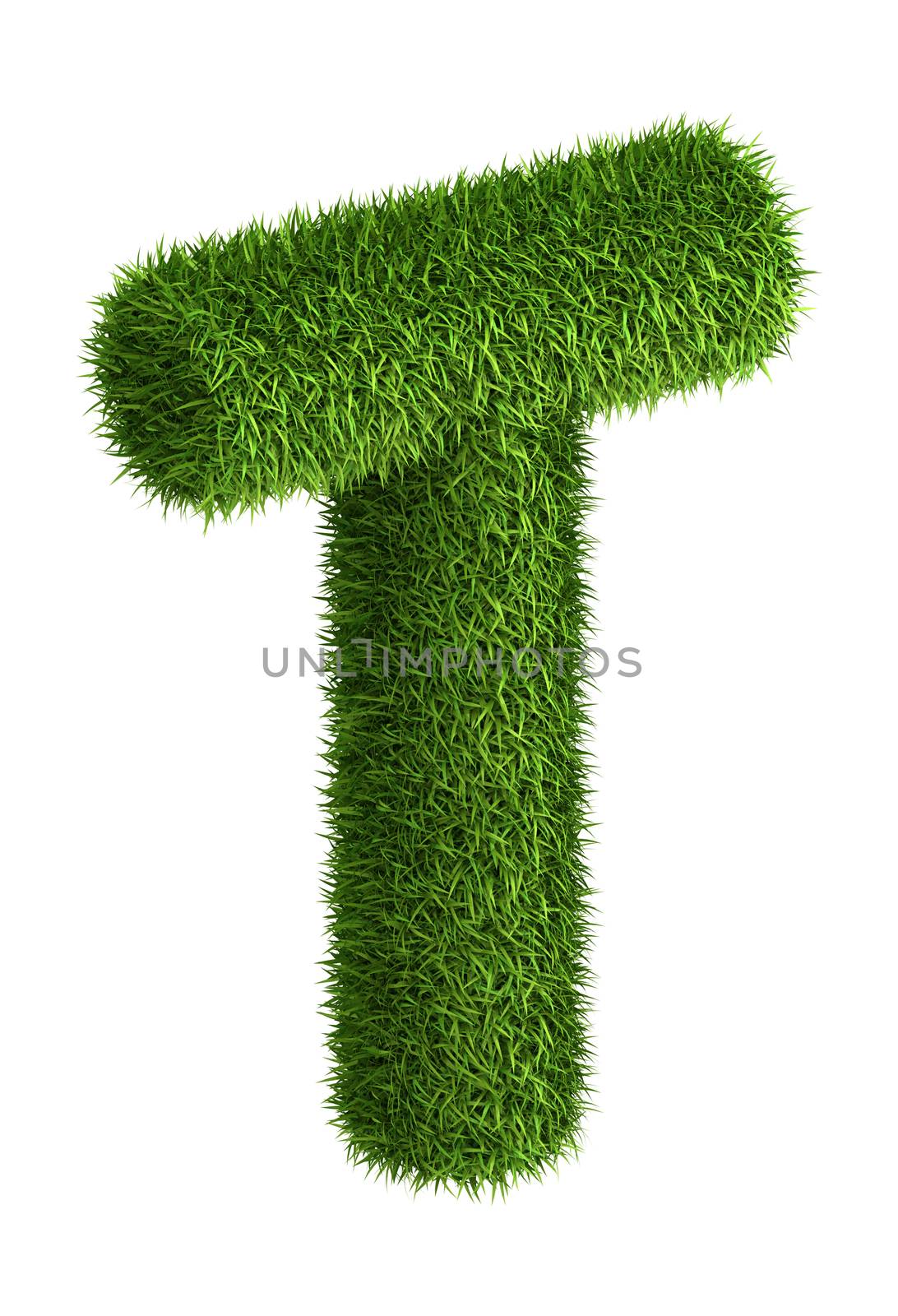3D Letter T photo realistic isometric projection grass ecology theme on white