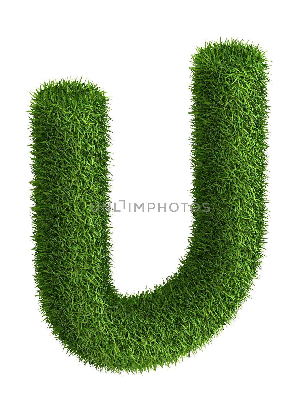 3D Letter U photo realistic isometric projection grass ecology theme on white