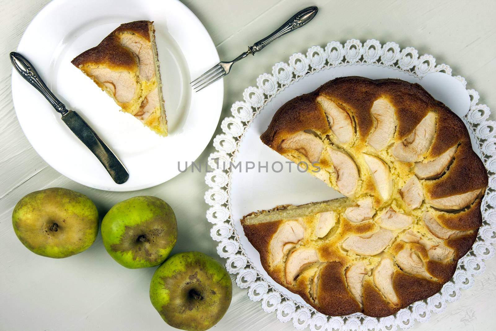 Homemade italian baked apple pie over a white table