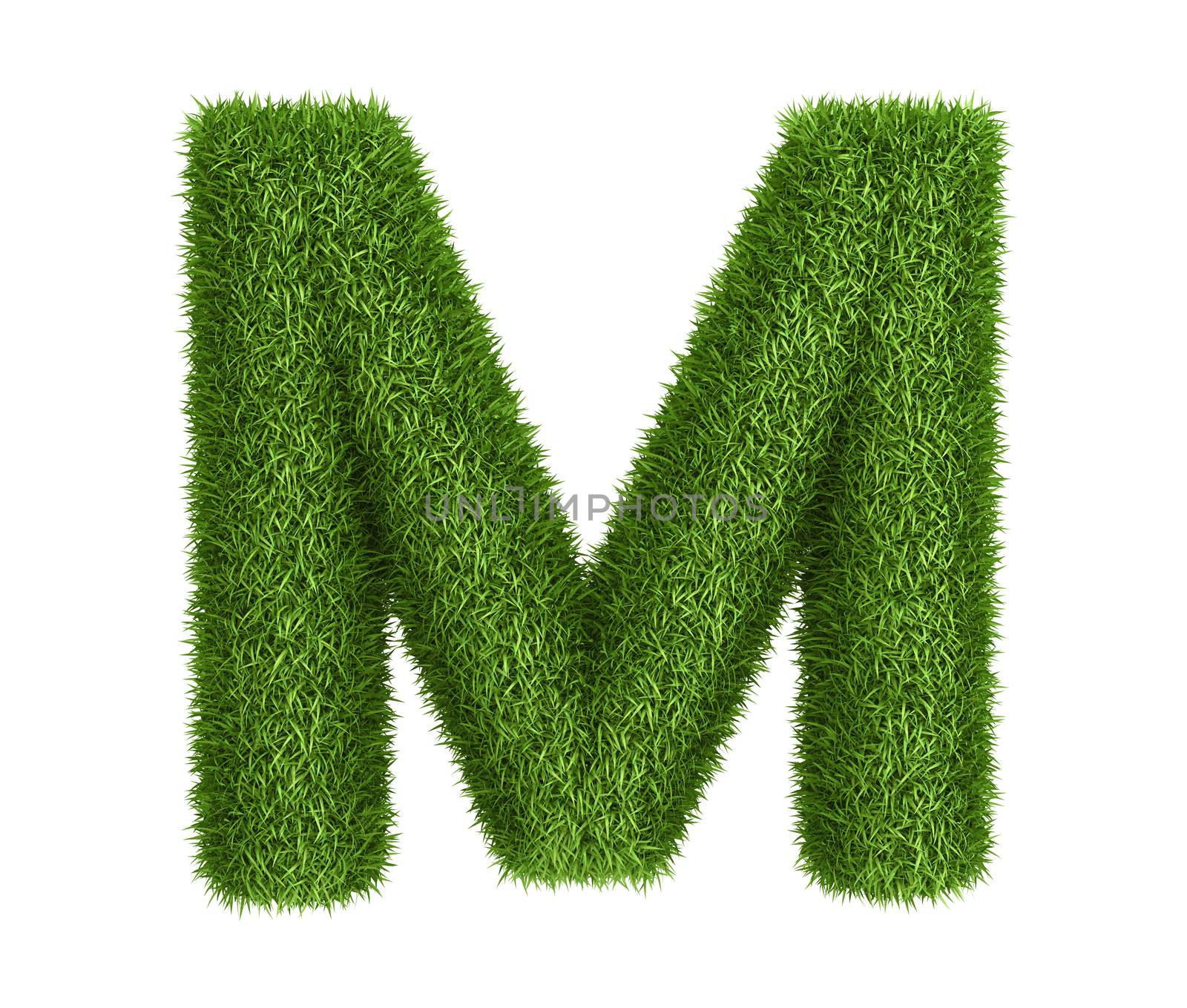 Letter  M isolated photo realistic grass ecology theme on white