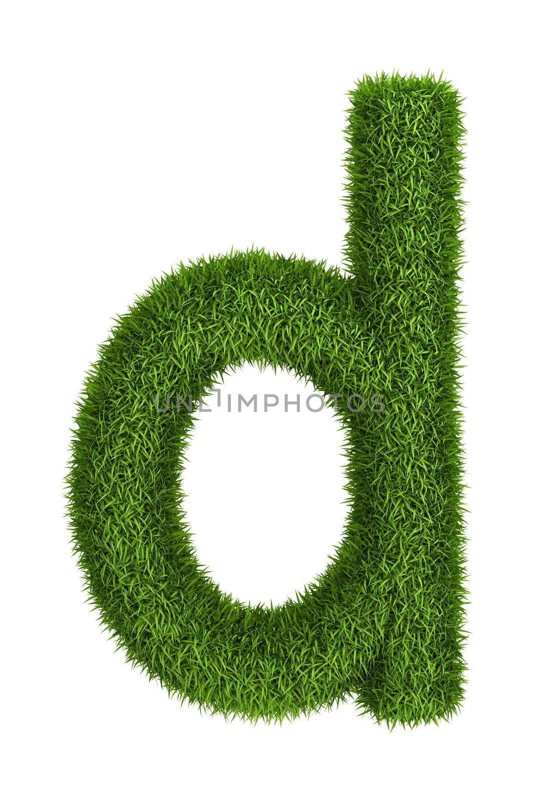 Letter d lowercase photo realistic grass ecology theme on white