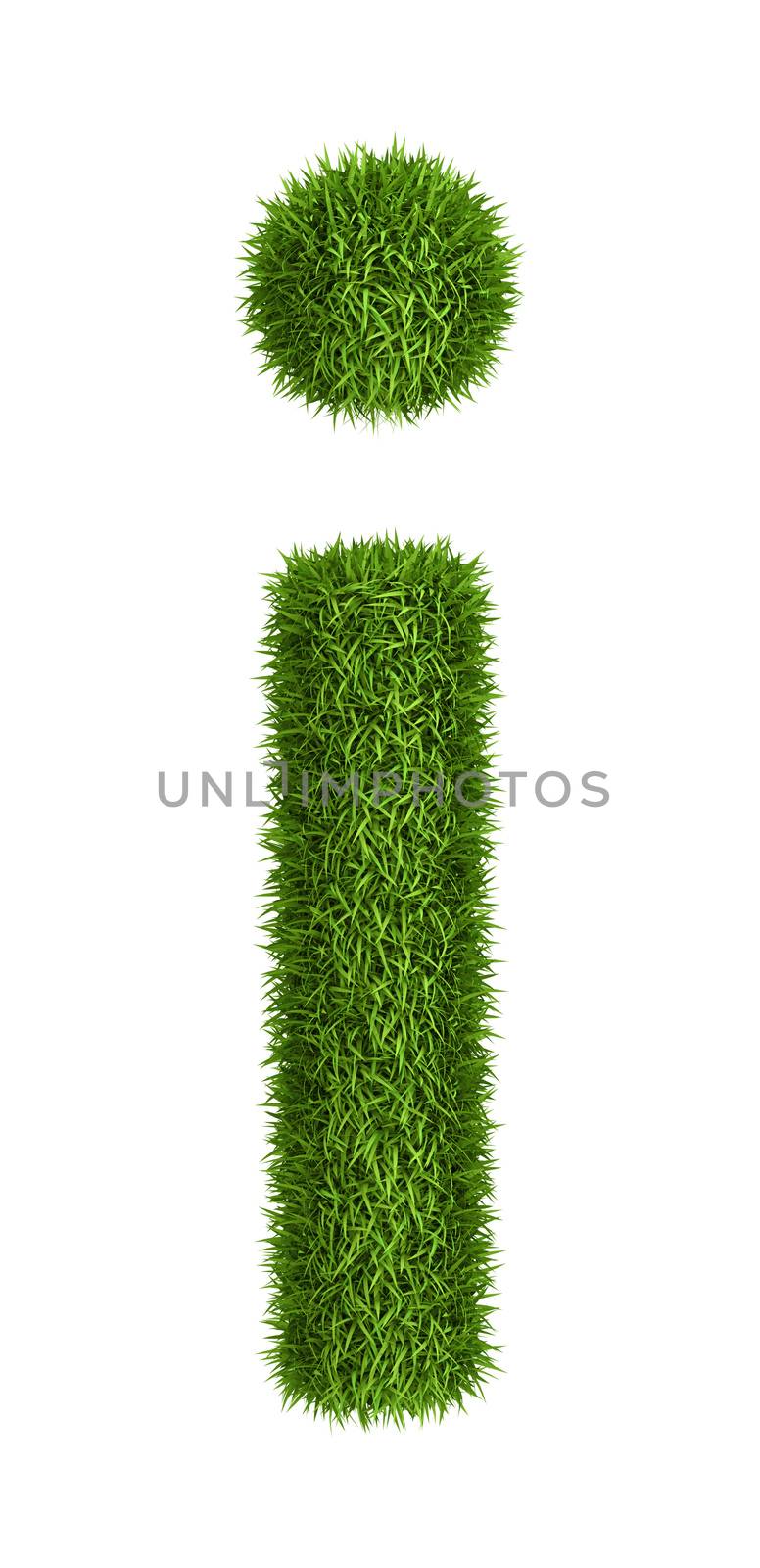 Letter i lowercase photo realistic grass ecology theme on white